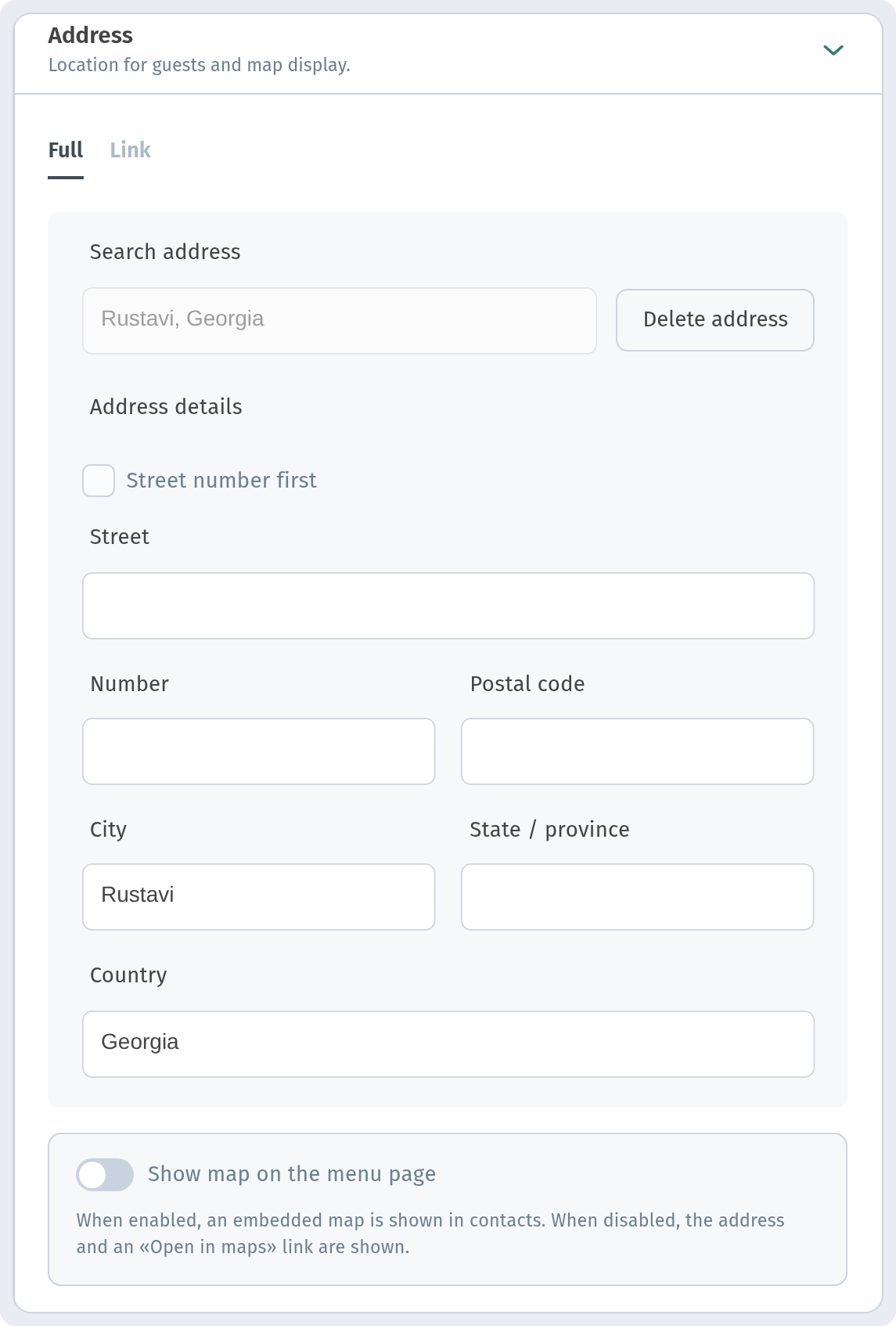 Wi-Fi, opening hours and contacts in your WebQRMenu menu