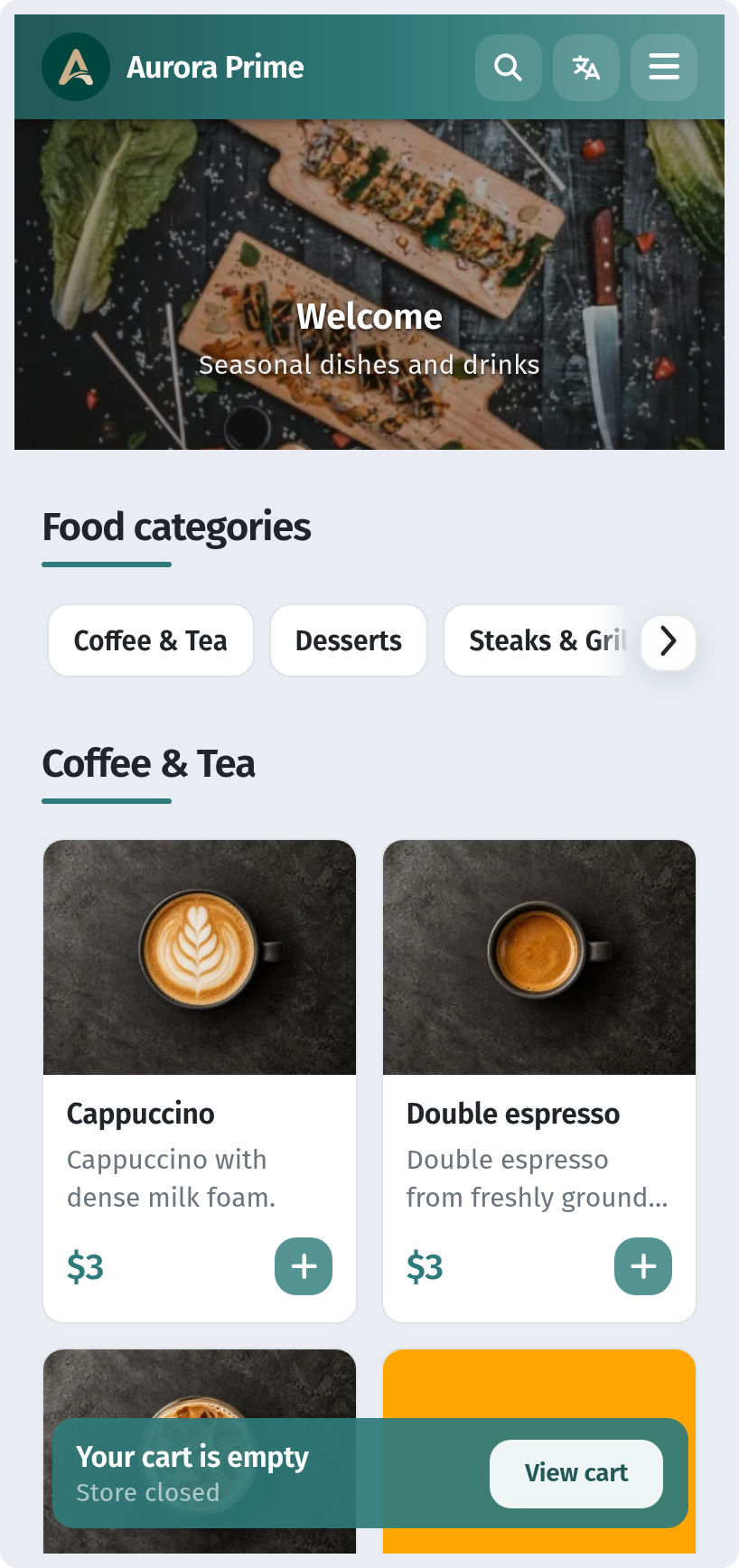 A Menu in Three Languages (RU/EN/KA) on WebQRMenu