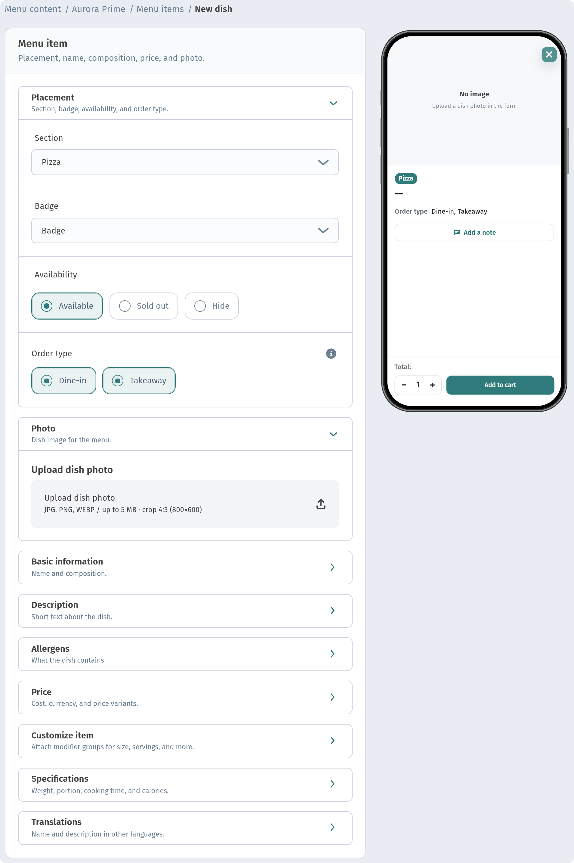 Dish photos in WebQRMenu: uploading and making them look good