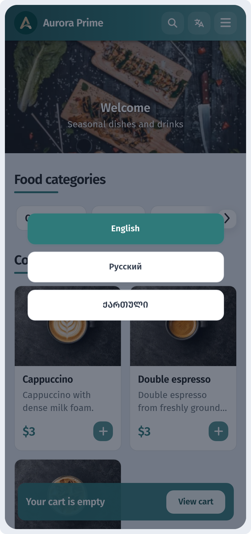How a guest orders through the cart in WebQRMenu