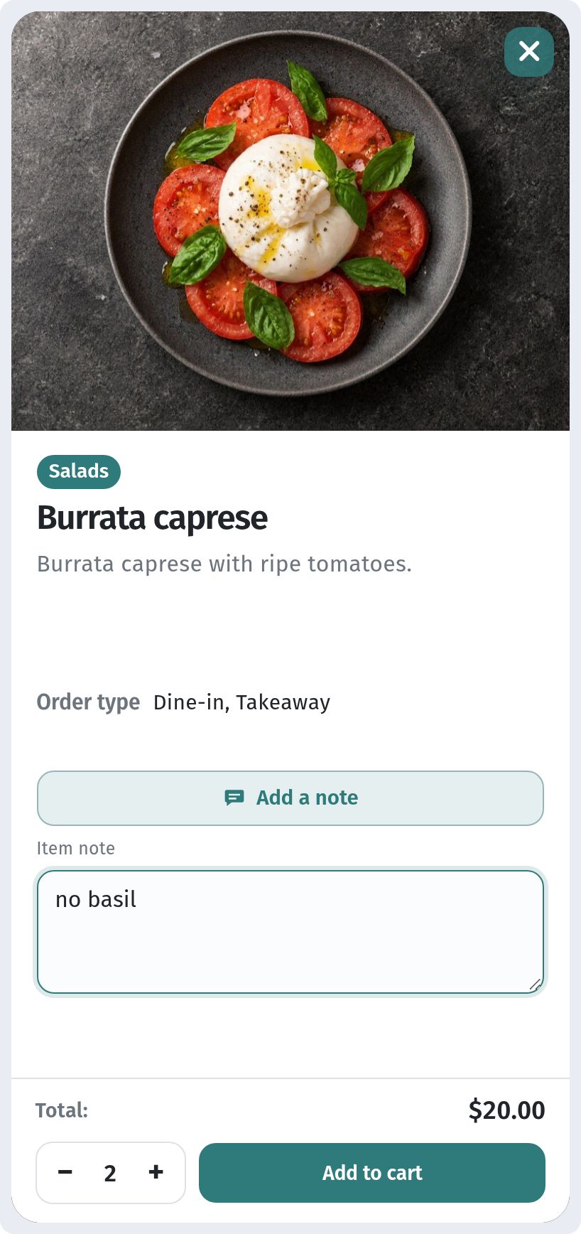 How a guest orders through the cart in WebQRMenu