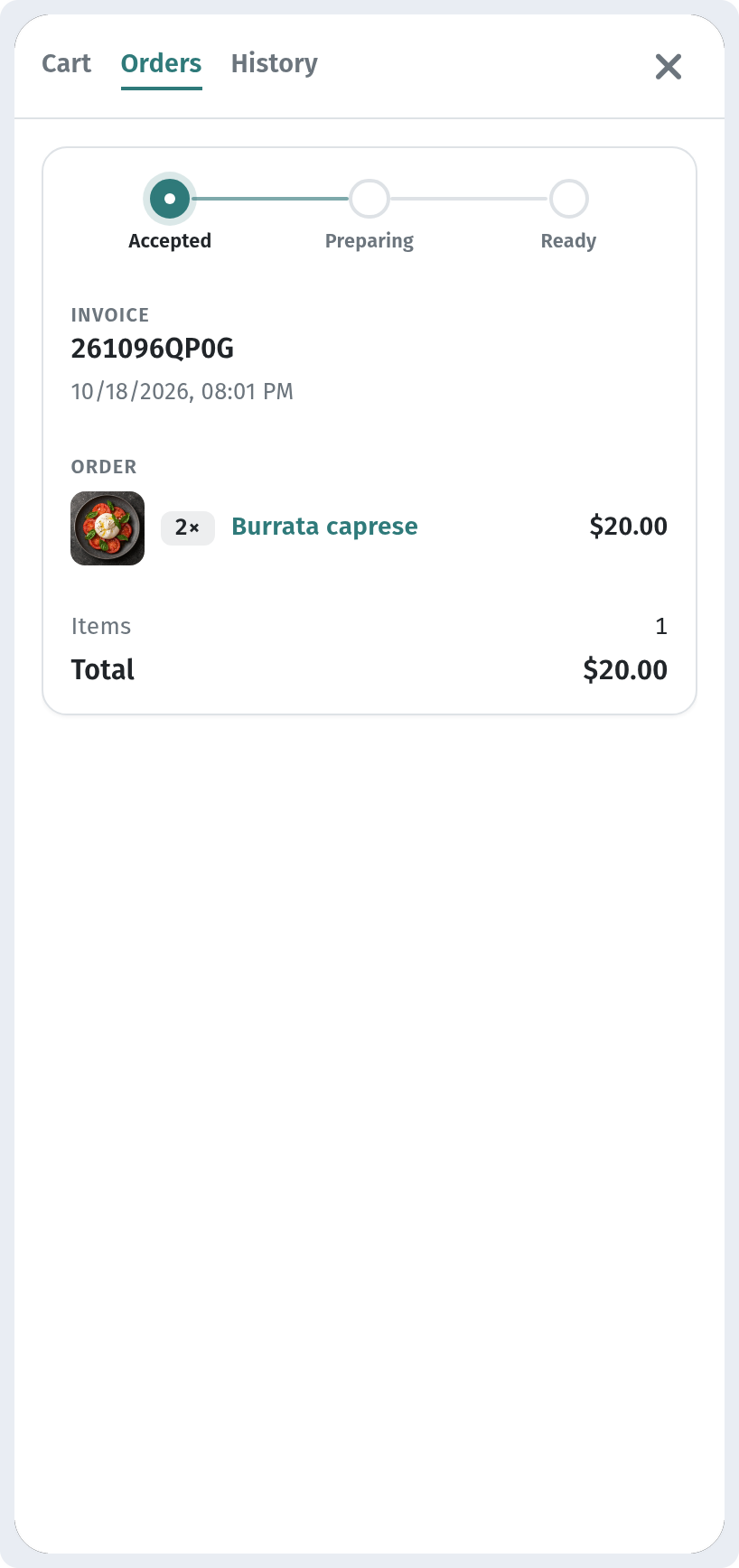 How a guest orders through the cart in WebQRMenu