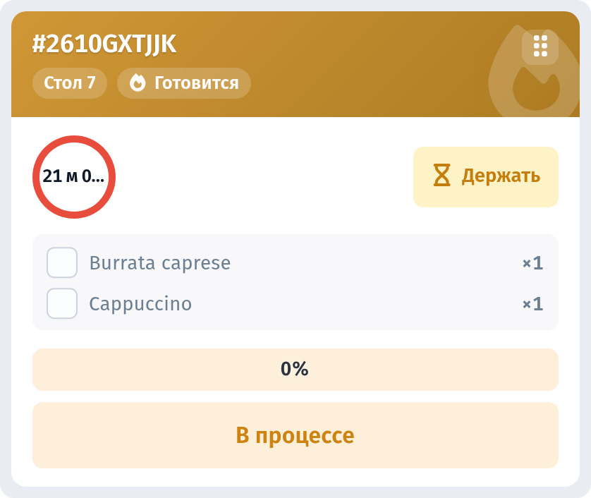 Линия кухни в WebQRMenu: экран кухни для заказов по QR