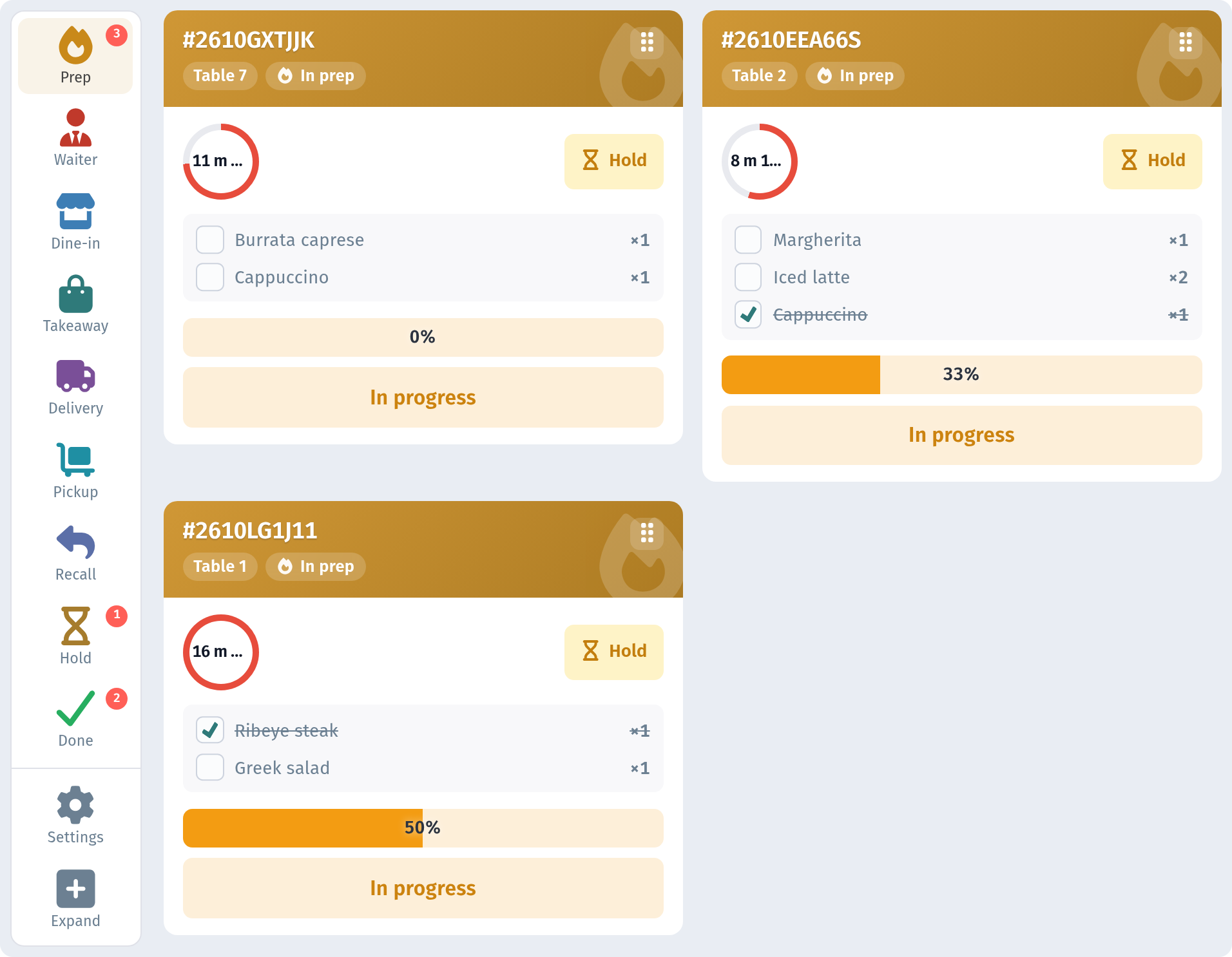 Kitchen line in WebQRMenu: the kitchen screen for QR orders