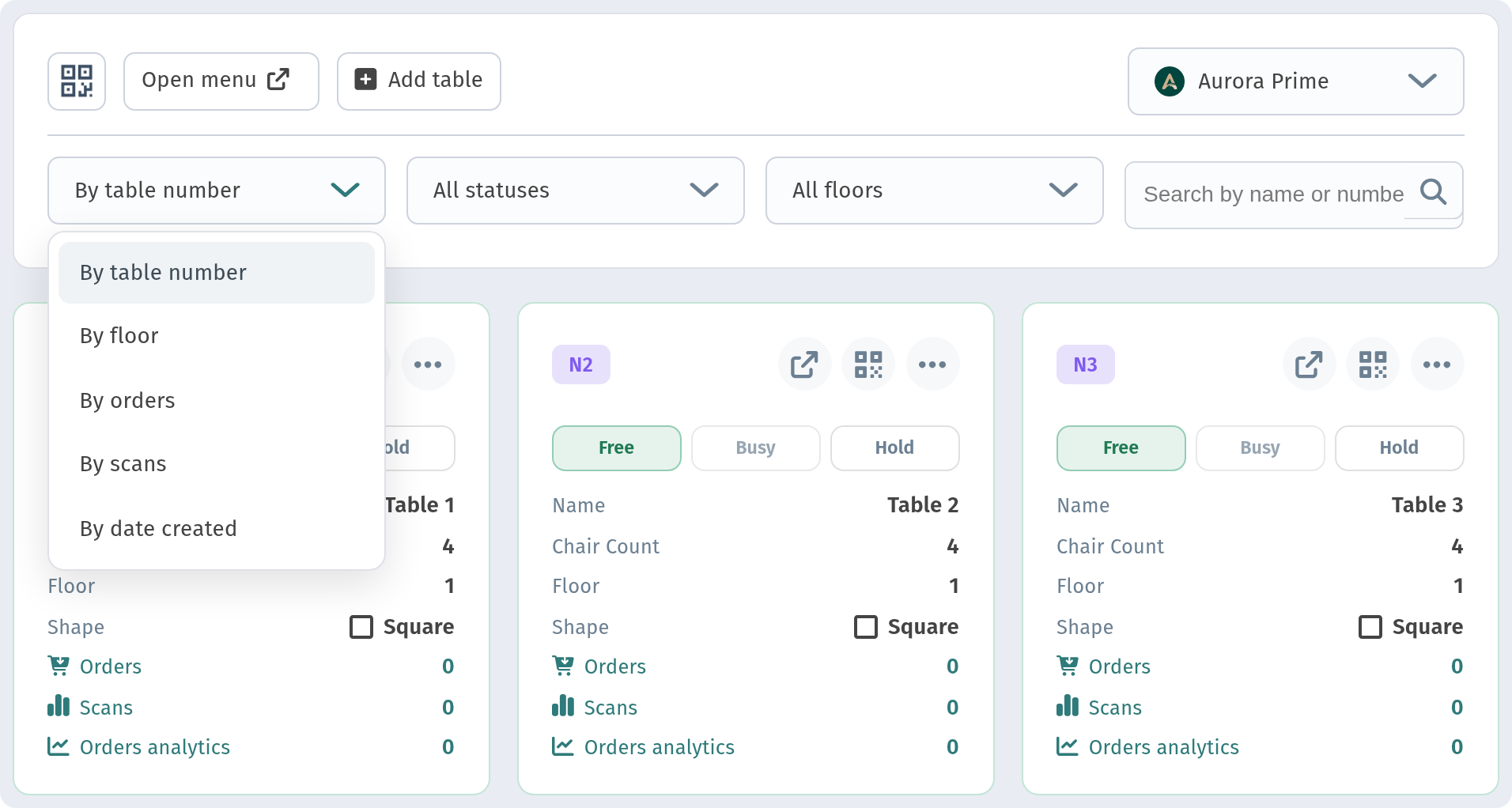 Tables and a separate QR code for every table in WebQRMenu