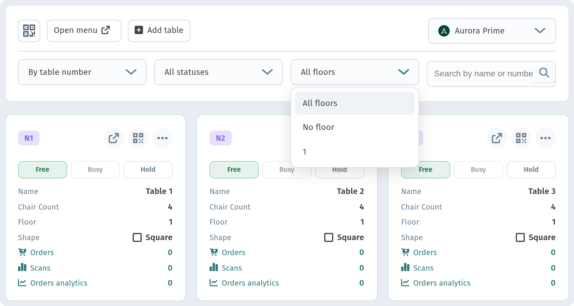 Tables and a separate QR code for every table in WebQRMenu