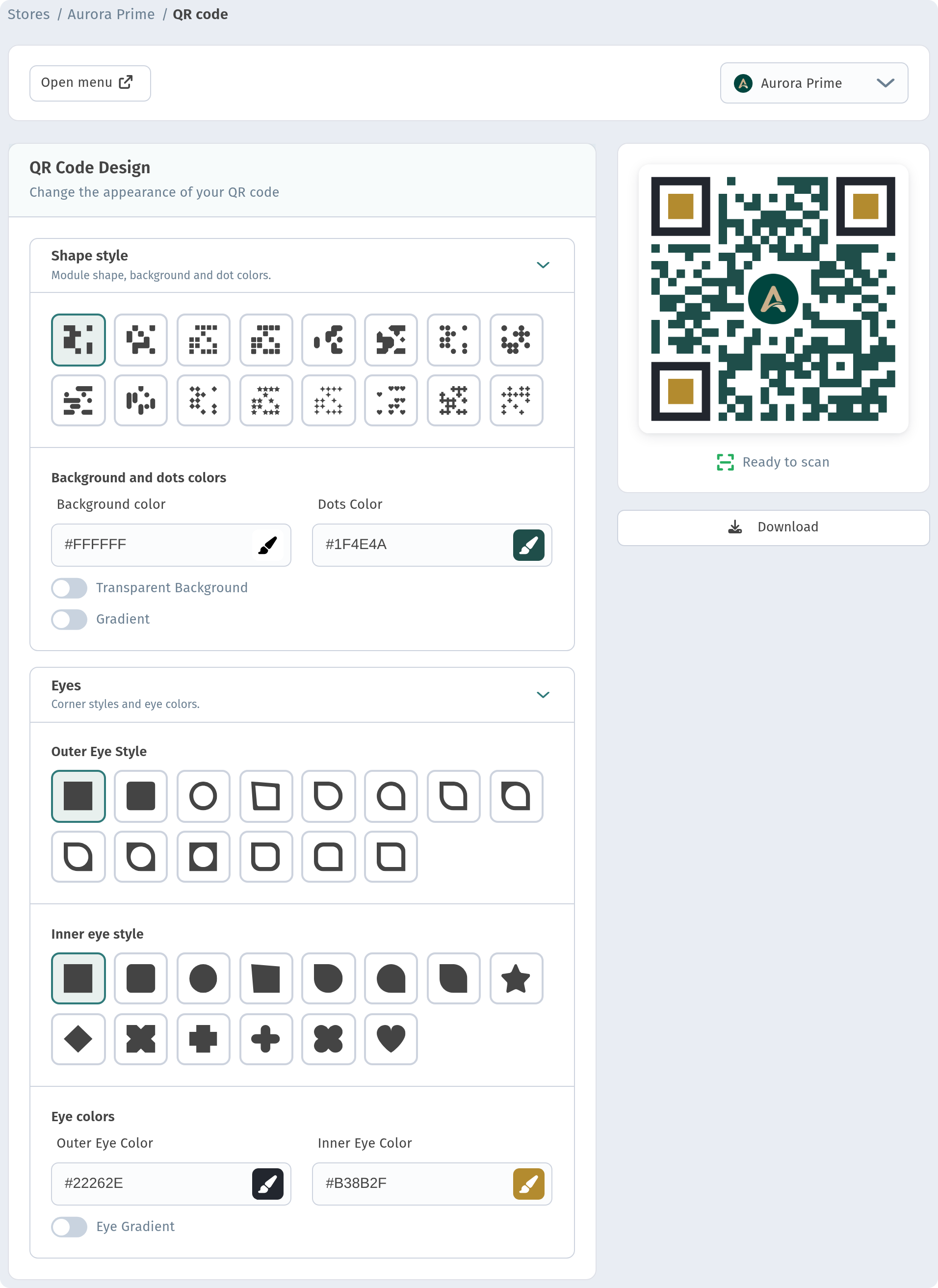 Tables and a separate QR code for every table in WebQRMenu