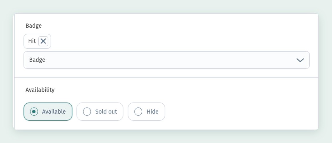 The dish card in WebQRMenu: sizes and price variants, allergens, badges, availability and characteristics
