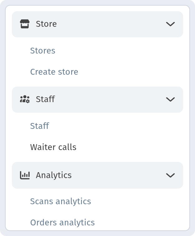 Dashboard sidebar with 'Waiter calls' item highlighted