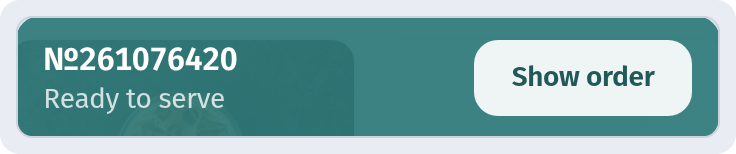 Guest menu bottom bar with order number, status and 'Show order' button