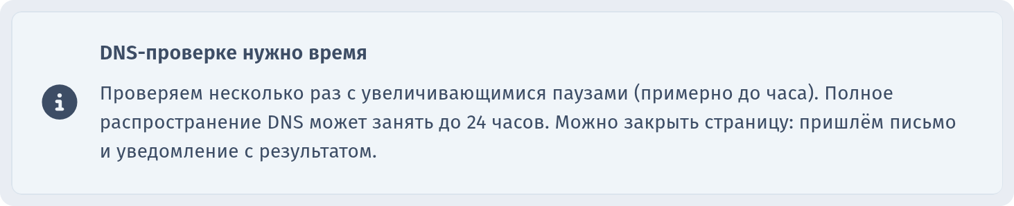 Информационный блок «DNS-проверке нужно время»