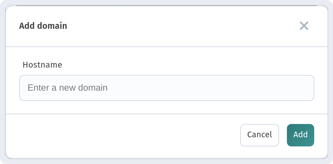 'Add domain' dialog with Hostname field