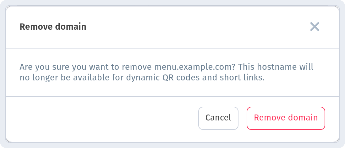 'Remove domain' confirmation dialog