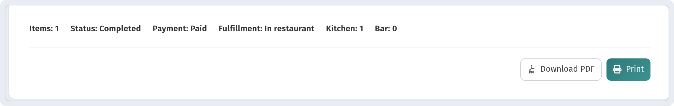 Download PDF and Print buttons at the bottom of the invoice