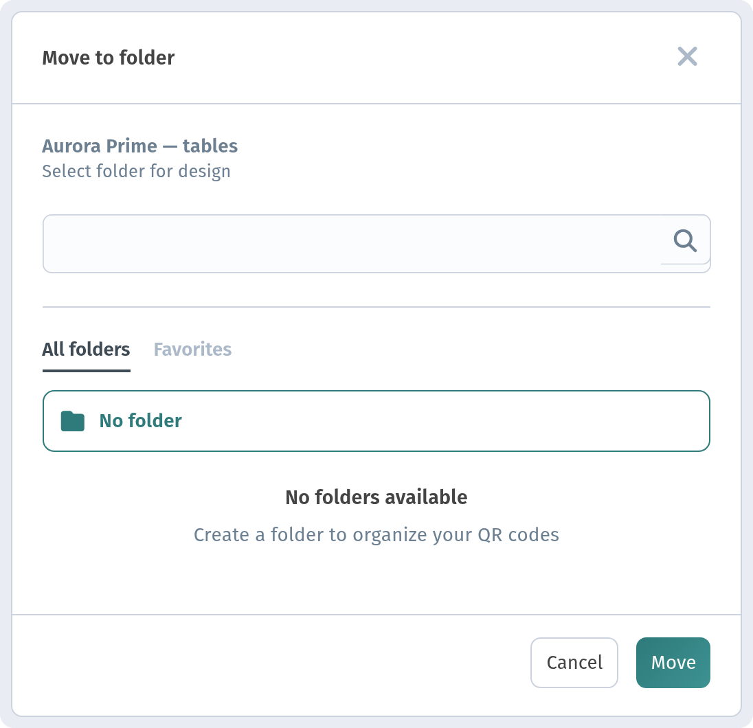 Move to folder dialog with folder list and No folder option