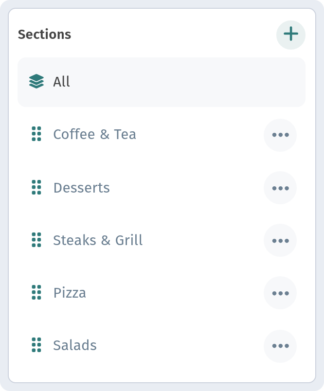 Dashboard: Menu content, a content set with its categories in display order