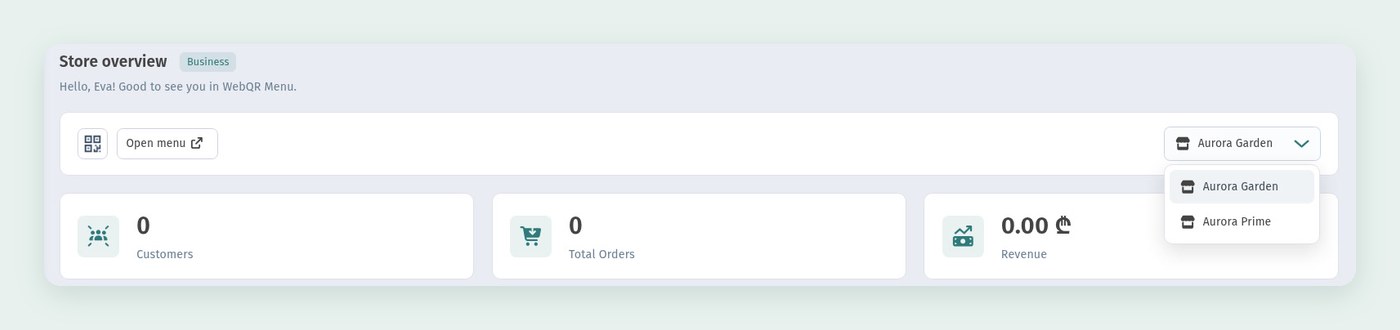 How to create a new store in WebQRMenu and what to set up first