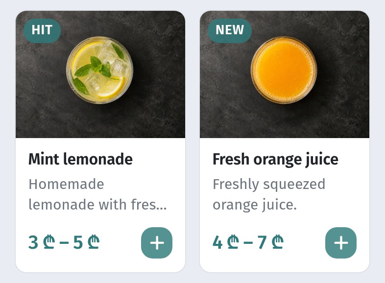 Drinks and bar menu in a QR menu: volumes, sizes, sections and descriptions