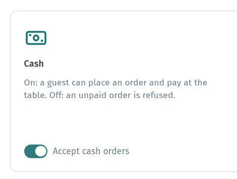 Menu for browsing or with orders: how to turn on order acceptance