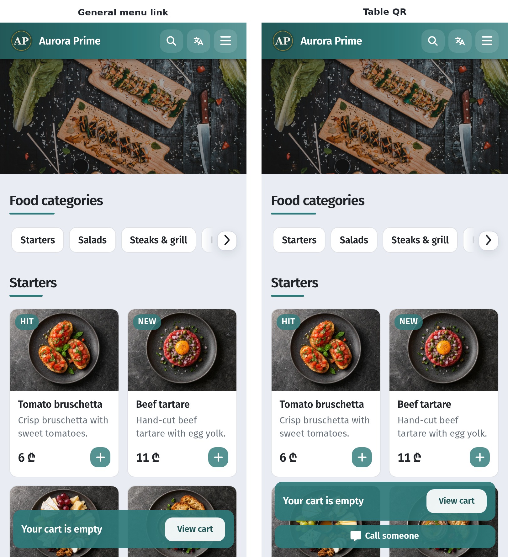 Table QR vs general menu link: what the guest sees