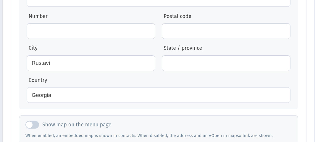 Show map on the menu page: address for guests in WebQRMenu