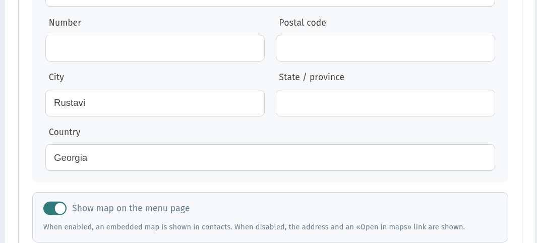 Show map on the menu page: address for guests in WebQRMenu