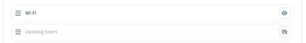 Information blocks on the menu page: order and visibility in WebQRMenu