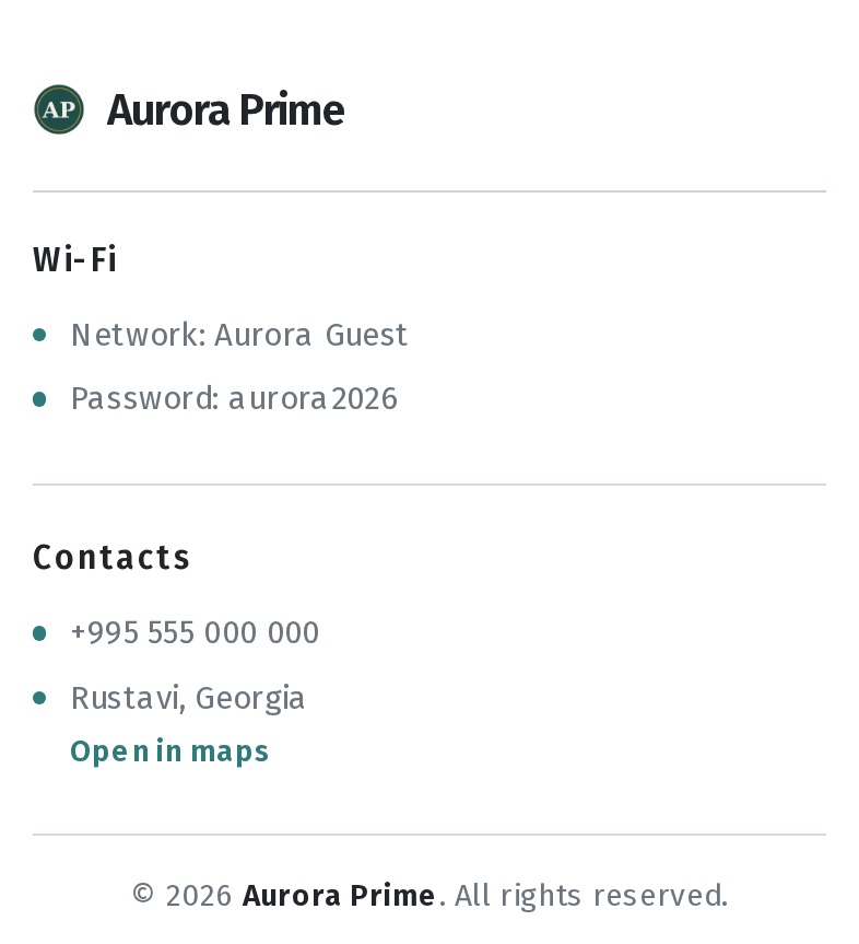 Information blocks on the menu page: order and visibility in WebQRMenu