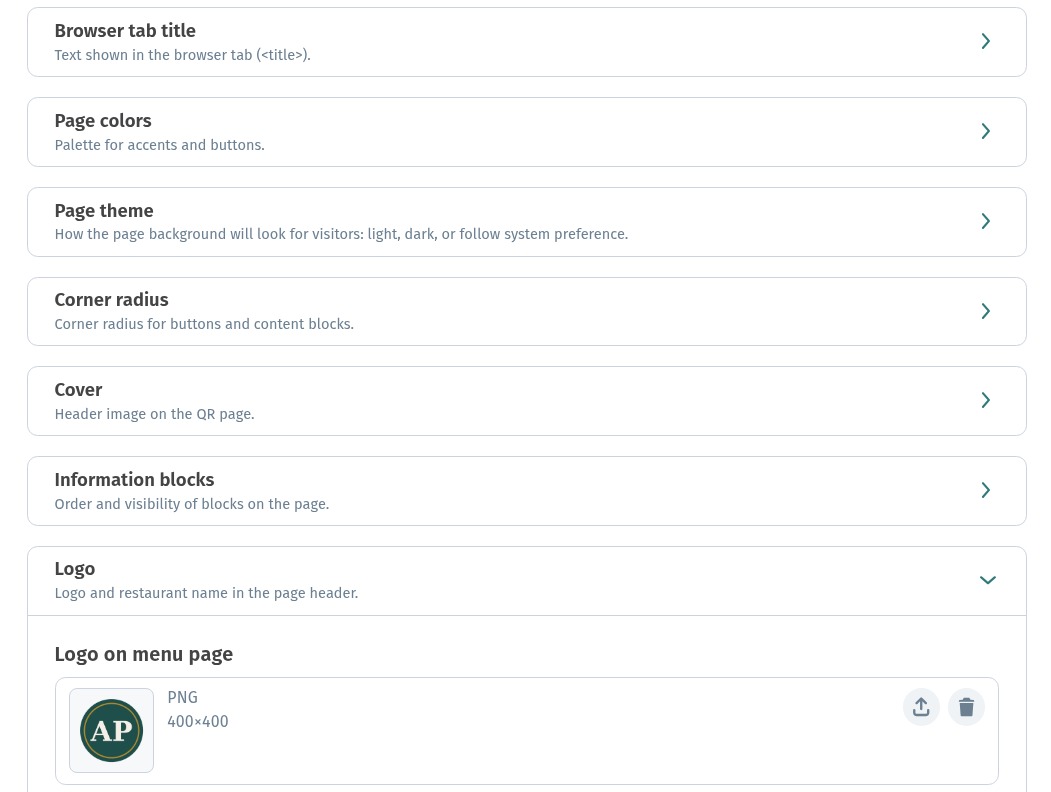 Phone preview and saving store settings in WebQRMenu